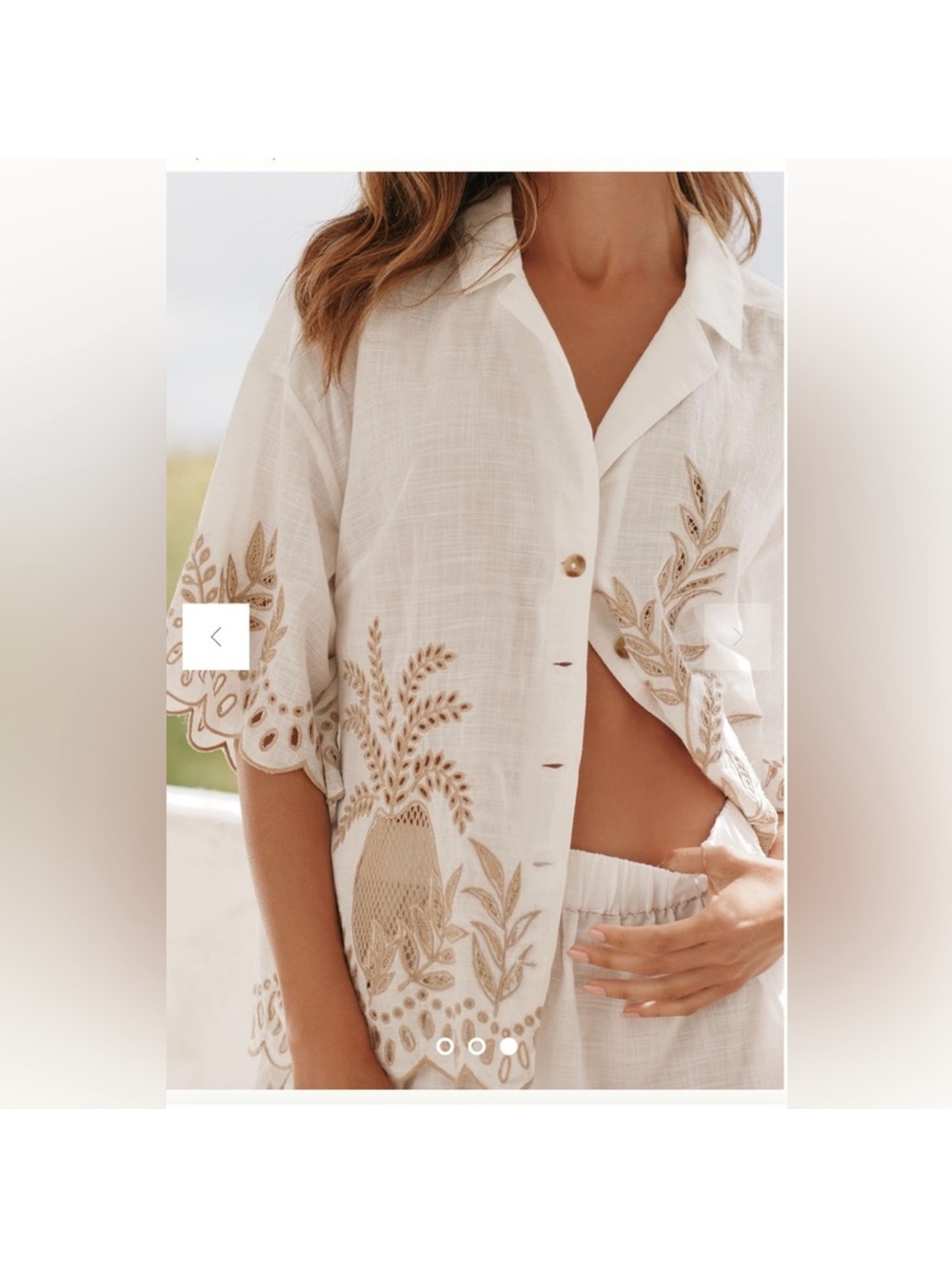 Anthropologie Cream Embroidered Button-Front Blouse